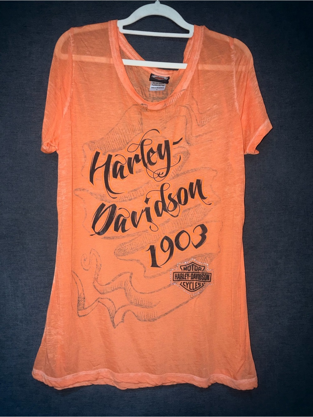 Harley-Davidson Orange Short Sleeve Tee with Black Script
